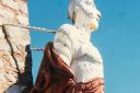 HMS Centurion's figurehead, mounted on the side of a riverside home in Topsham.  Photo: David and Ruth Martin