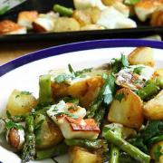 Asparagus, new potatoes, halloumi. © Simon Wheeler