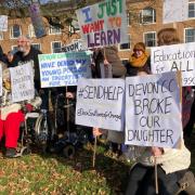 Protesters at County Hall in Exeter.