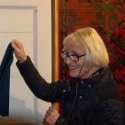 Hilary Abrams unveiling plaque at Axminster Heritage Centre