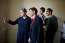 Professor Irene Tracey, vice chancellor of Oxford University, and professor Sarah Foot, Dean of Christ Church, with Christ Church students Oliver Britton and Shivam Singhal