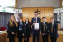 Pupils from Pershore High School with their trophy and councillor Chris Day, leader of Wychavon District Council