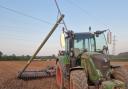 Farmer in Whimple escaped uninjured following hitting an electricity pylon with a trailer.