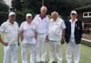 From left: Ken Webster, Allan Gyngell, David Harris, Jack Hare  and umpire Doug Looskan