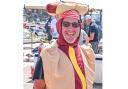 Crew member Dave Holland dressed as a hot dog.