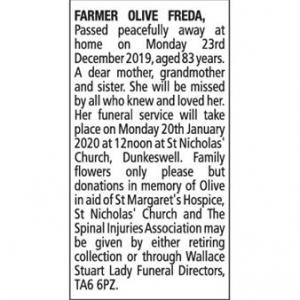 OLIVE FREDA FARMER