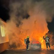 Axminster Fire Station fighting the car fire in Chardstock