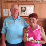 David Smith and Janet Higgins with the claret jug