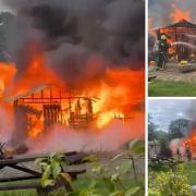 Shed near Axminster 'well alight.'