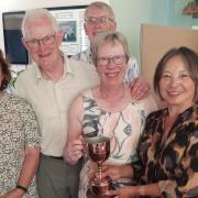 (left to right) Carolyn Bowles, Paul Ritchie, Harry Lawrence, Sue Ritchie and Ann Trayling with the trophy