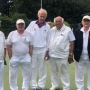 From left: Ken Webster, Allan Gyngell, David Harris, Jack Hare  and umpire Doug Looskan