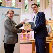 SWR Award presented to Martin Long (chairman, The Friends of Honiton Station) by Stuart Meek (interim managing director, South Western Railway).