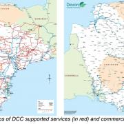 A map showing the Devon County Council bus routes