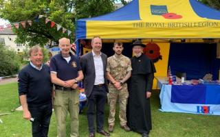 RBL Axminster Branch Members: Mervyn Symes, Peter Slimon GC (chairman and George Cross holder), Richard Foord MP, Cpl Luke Searle REME, Revd Geoffrey Walsh (Chaplain).