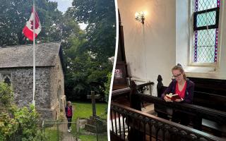 Kirsten Mairi at Wolford Chapel, a site that is owned and run by the Ontario Heritage Trust and is considered Canadian territory.