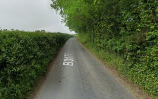 B3177 blocked by fallen tree just off A30 at Fenny Bridges